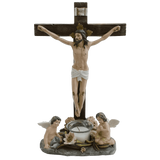 14.5 Angels at Jesus on Crucifix with Candle Religious Catholic Figurine