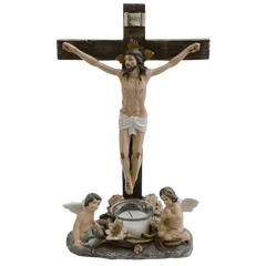 14.5 Angels at Jesus on Crucifix with Candle Religious Catholic Figurine