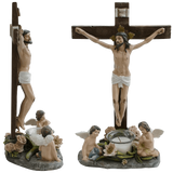 14.5 Angels at Jesus on Crucifix with Candle Religious Catholic Figurine
