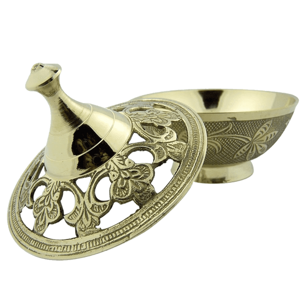 Charcoal or Incense Burner Gold Plate over Brass Table Top Censer with Lid