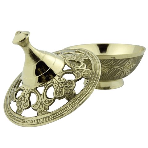 Charcoal or Incense Burner Gold Plate over Brass Table Top Censer with Lid