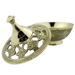 Charcoal or Incense Burner Gold Plate over Brass Table Top Censer with Lid