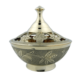 Charcoal or Incense Burner Gold Plate over Brass Table Top Censer with Lid