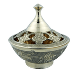 Charcoal or Incense Burner Gold Plate over Brass Table Top Censer with Lid