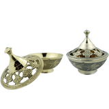 Charcoal or Incense Burner Gold Plate over Brass Table Top Censer with Lid