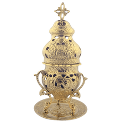 Engraved High Polished Brass 10 Inch Standing Incense Burner for Church or Home