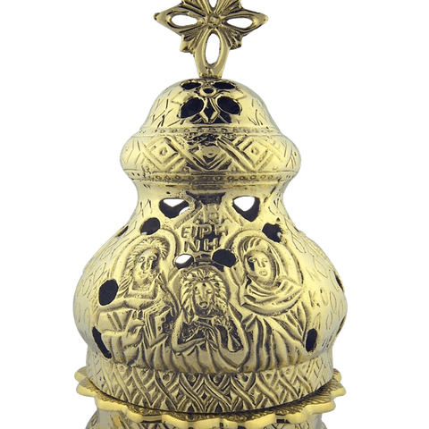 Engraved High Polished Brass 10 Inch Standing Incense Burner for Church or Home