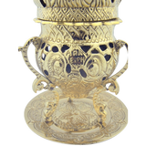 Engraved High Polished Brass 10 Inch Standing Incense Burner for Church or Home