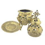 Engraved High Polished Brass 10 Inch Standing Incense Burner for Church or Home