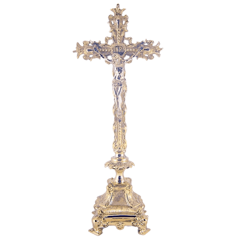 Jesus Christ Cross Polished Solid Brass Standing Crucifix for Church Sanctuary