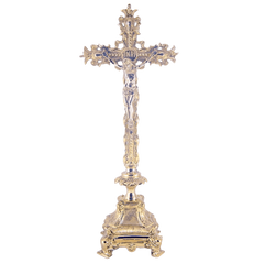 Jesus Christ Cross Polished Solid Brass Standing Crucifix for Church Sanctuary