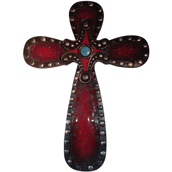 Large Mosaic Encrusted Religious Cross (Red)