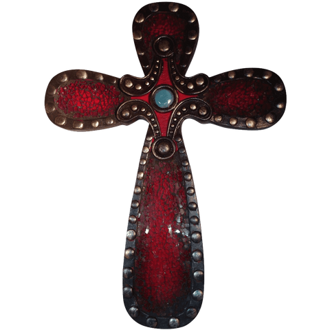 Large Mosaic Encrusted Religious Cross (Red)