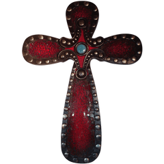 Large Mosaic Encrusted Religious Cross (Red)