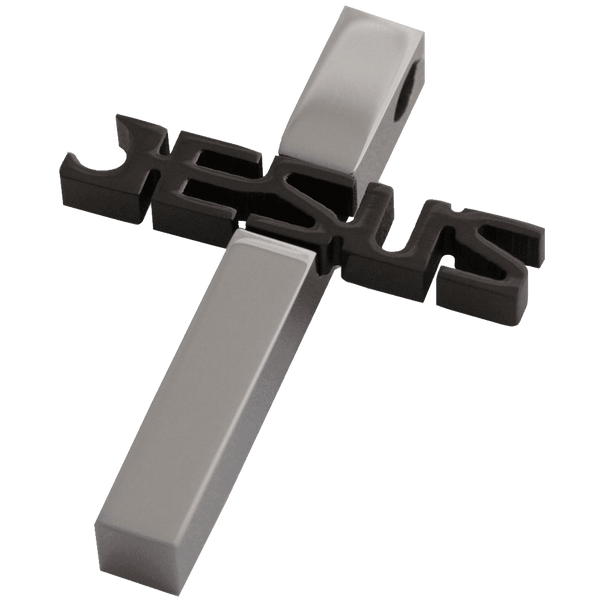 MEN Set Black and Silver JESUS Cross Stainless Steel Pendant