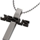 MEN Set Black and Silver JESUS Cross Stainless Steel Pendant