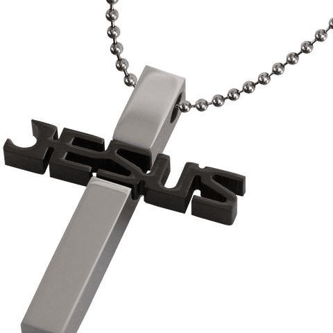MEN Set Black and Silver JESUS Cross Stainless Steel Pendant
