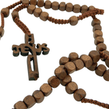 Wood 8mm Square Prayer Bead 18 1-2 Cord Rosary with 2 Jesus Cross