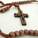 Wood 8mm Square Prayer Bead 18 1-2 Cord Rosary with 2 Jesus Cross