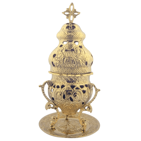 Engraved High Polished Brass 10 Inch Standing Incense Burner for Church or Home