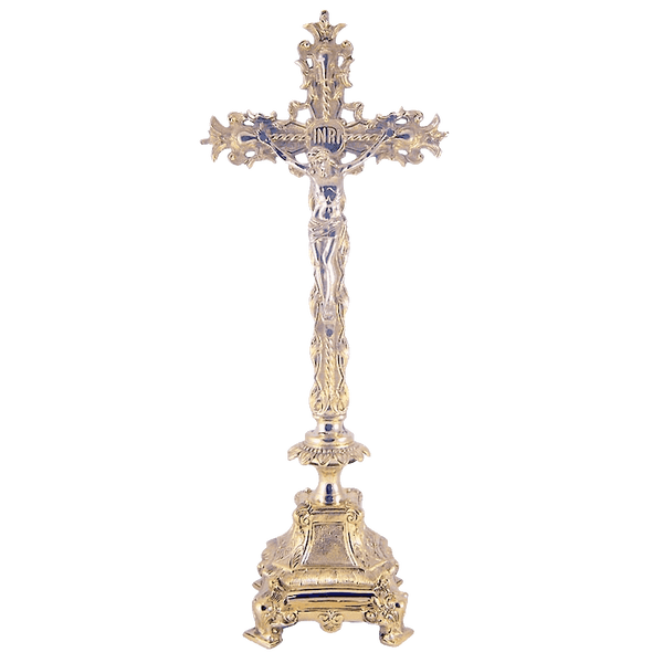 Jesus Christ Cross Polished Solid Brass Standing Crucifix for Church Sanctuary