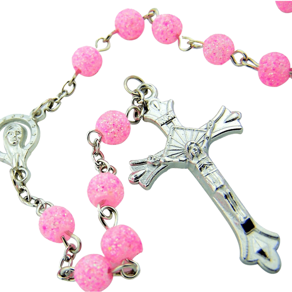 Womens Teen Girls Catholic Gift 6MM Acrylic Bead with Virgin Mary Madonna Centerpiece Rosary Necklace