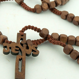 Wood 8mm Square Prayer Bead 18 1-2 Cord Rosary with 2 Jesus Cross