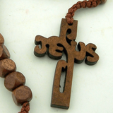 Wood 8mm Square Prayer Bead 18 1-2 Cord Rosary with 2 Jesus Cross